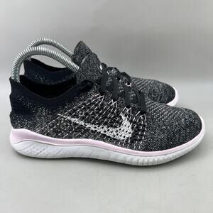 Nike Free RN Flyknit 2018 Running Shoes Women's 7.5 Black Pink Comfort Sneakers